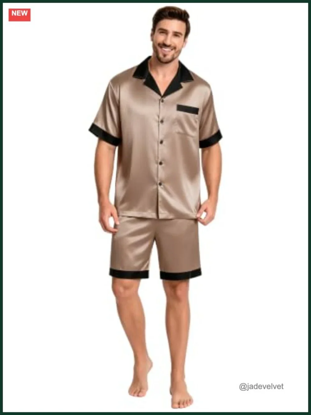 Satin Pajama Set Short Sleeve Silky Sleepwear 2-Piece Loungewear PJs